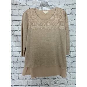 Adiva Women Pink 3/4 Sleeve Lace Blouse Top Size‎ Large